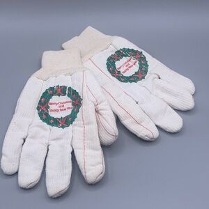 Vintage Merry Christmas and Happy New Year Quilted Cotton Work Gloves